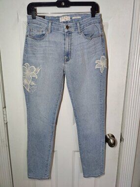 Jen7 By 7 For‎ All Mankind Floral Embroidered Ankle Skinny Light Wash Mid Rise 6